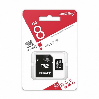 Micro SD 8Gb Smart Buy (Class 10) с адаптером (SB8GBSDCL10-01)