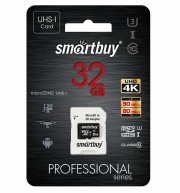 Micro SD 32GB SmartBuy (Class 10) PRO UHS-I(U3) R/W:90/70 MB/s с адаптером