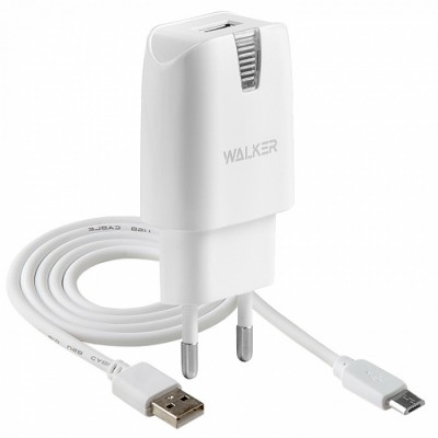 СЗУ Walker 2в1 WH-11, USB (1А) + кабель micro USB, белое