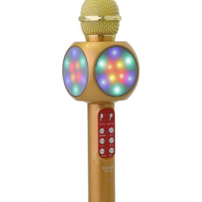 Микрофон-колонка WS-1816 Bluetooth + FM + SD micro + USB + AUX, золотой