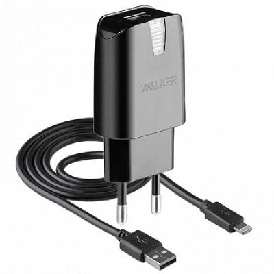 СЗУ Walker 2в1 WH-11, USB (1А) + кабель для iPhone 5/6/7, черное