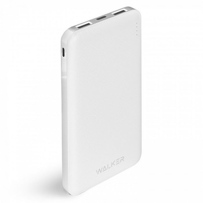 Внешний аккумулятор Walker WB-410, 10000 mAh, Li-Pol, USBx2, microUSB, Type-C, пластик, белый