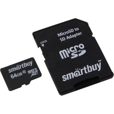 Micro SD 64GB SmartBuy (Class 10) с адаптером LE (SB64GBSDCL10-01LE)